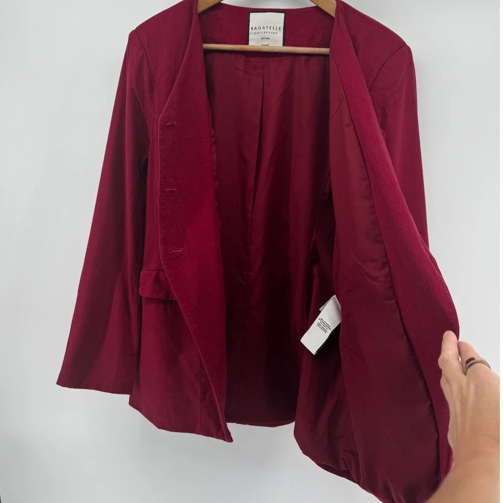 Bagatelle Collection Dark Red Linen Blend Collarless Blazer Jacket Womens L - Picture 7 of 11
